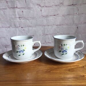 Vintage Floral Expressions Stoneware Cup and Saucers - Set of 2